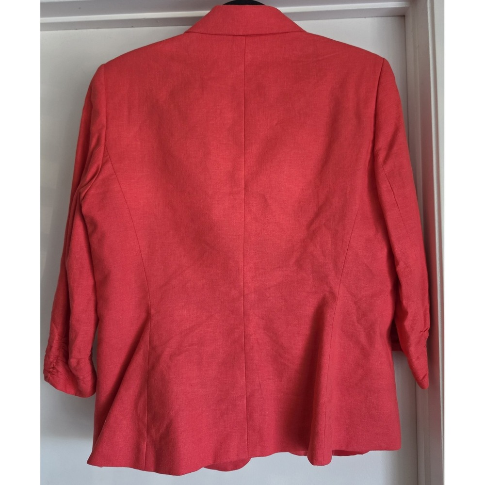 Preston & York Jacket Size 10 Red Solid 3/4 Sleeve Linen Blazer Coat - Picture 2 of 5